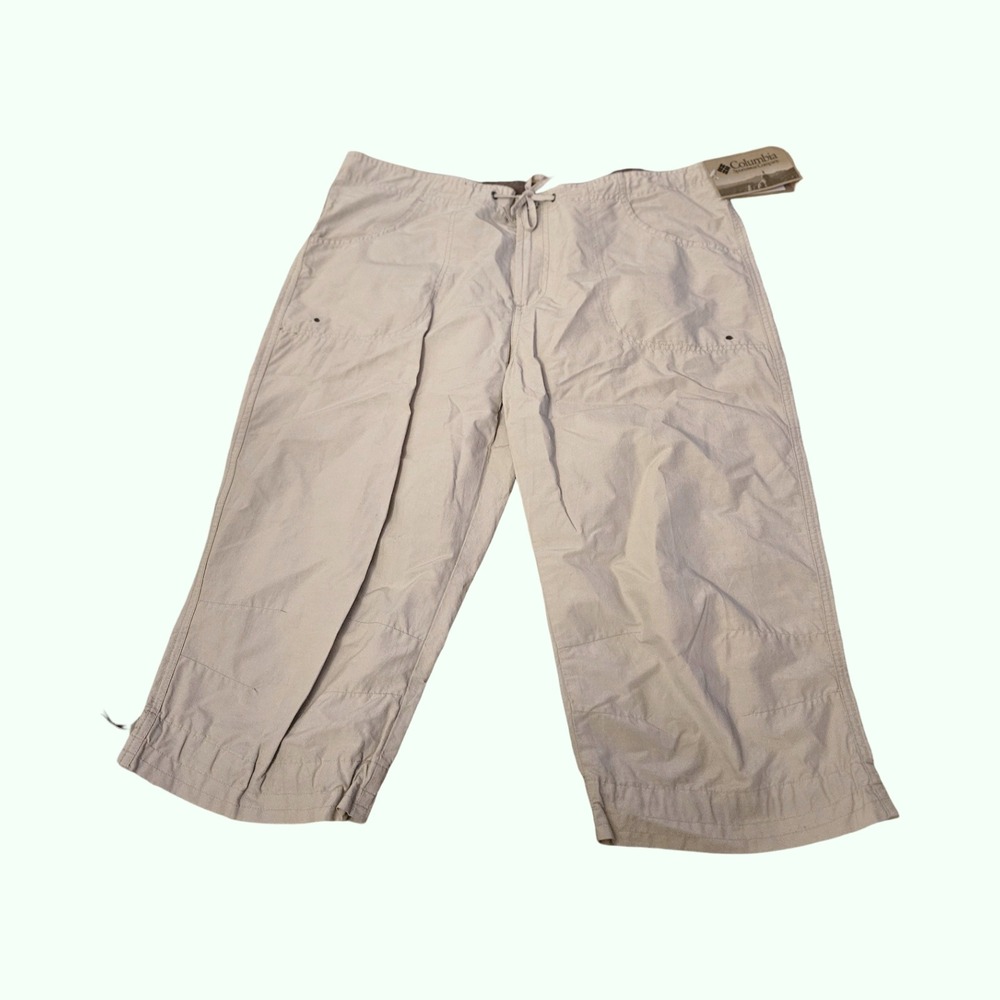 Columbia Womens Tan Capri Pants Cotton Nylon Hiking Utility Crop Size L NWT